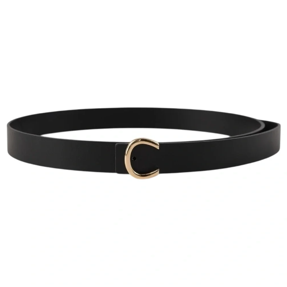 Classic Black Leather Gold C Buckle Belt - Picture 6 of 10